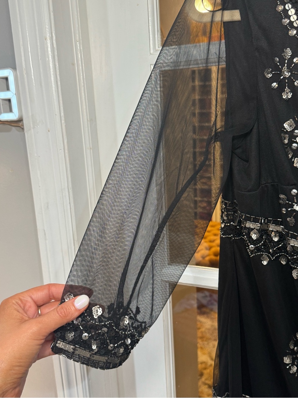 🪙🔲◾️STUNNING Black Embellished Bling Beaded Long Sleeve Cocktail Dress ◾️🔲🪙 - Picture 6 of 10
